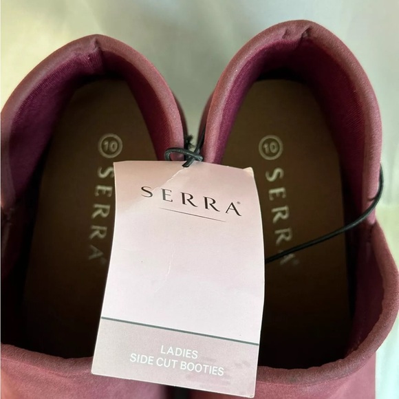 Serra Women Size 10 Side Cut Maroon Ankle Booties SlipOn Stacked Wedge Heel Shoe - Picture 7 of 16